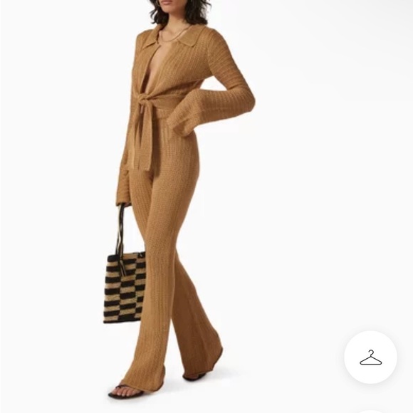 NWT Savannah Morrow Halle Open Pointelle Knit Pant In Almond XL - Picture 2 of 7